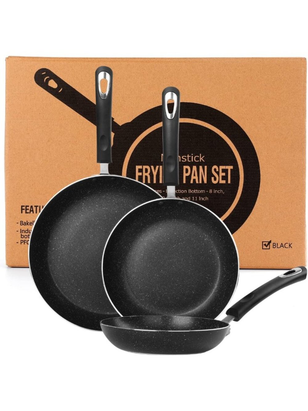 Nonstick Frying Pan Set - 3-Piece Skillet Set for Induction Cooktop, 8" 9.5" 11